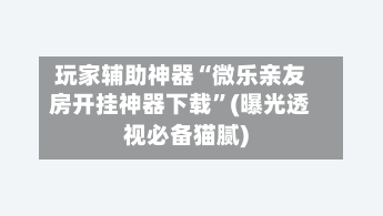 玩家辅助神器“微乐亲友房开挂神器下载”(曝光透视必备猫腻)-第2张图片